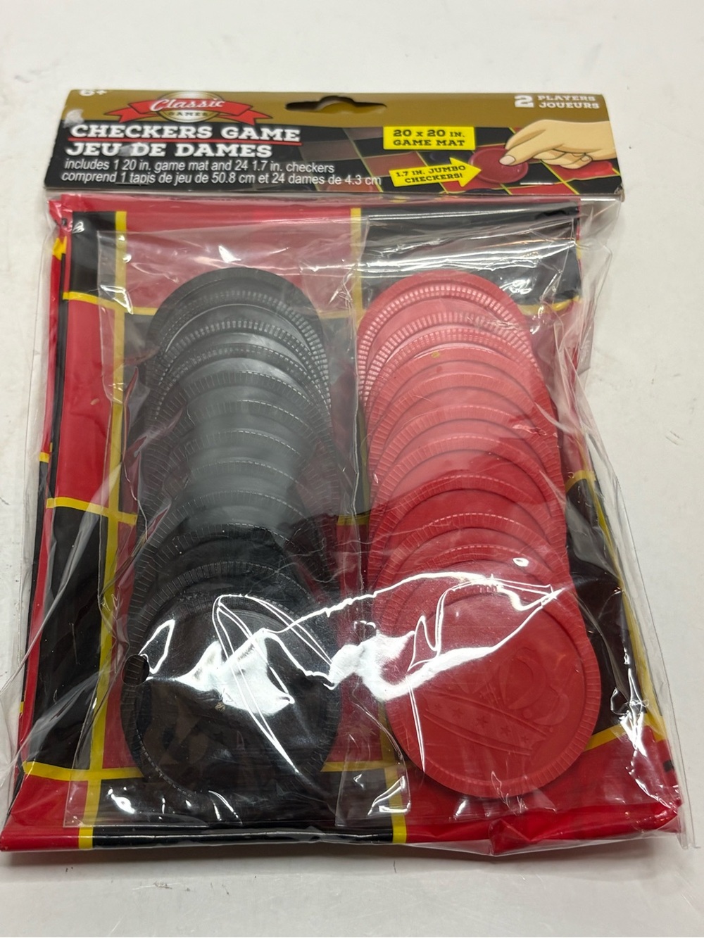 Classic Checkers Set with Red and Black Pieces
